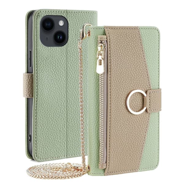 iPhone 15 Plus vegansk læder etui med pung - Grøn Green