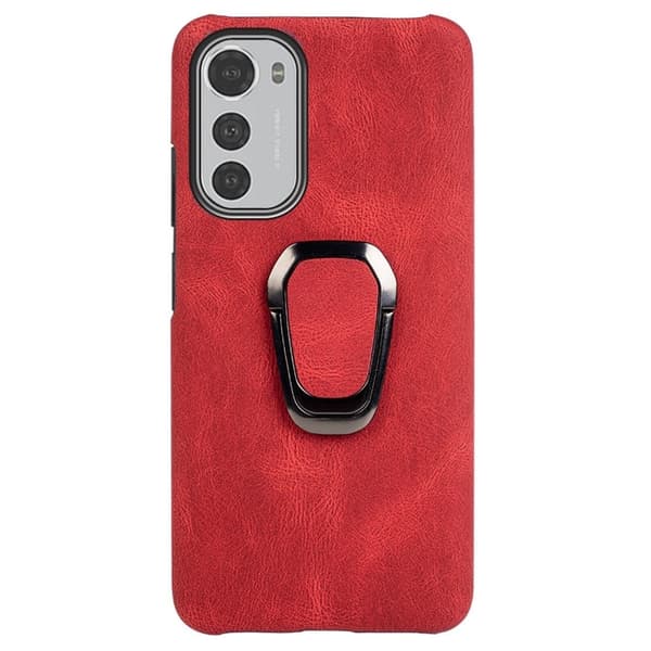 Iskunkestävä nahkasuojus soikealla jalustalla Motorola Moto E32:lle - Punainen Red