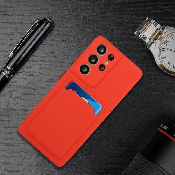 Card Holder Deksel til Samsung Galaxy S21 Ultra - Rød Red
