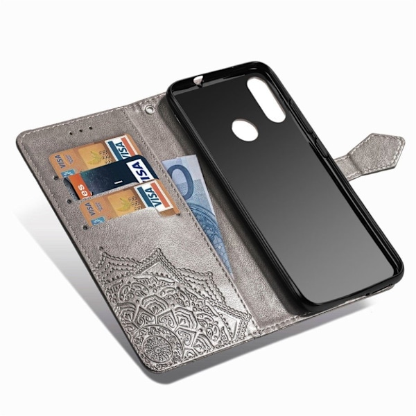 Mandala läder Motorola Moto E6 Plus fodral - Silver/Grå Silvergrå