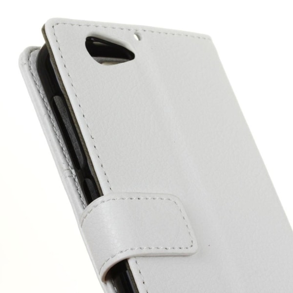 HTC A9s beskyttende læder-etui m. litchi-overflade - Hvid White