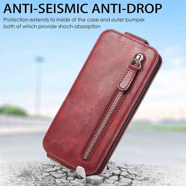 Vertikalt iPhone 12 Pro Max fodral med dragkedja - Röd Röd