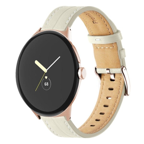 Klockarmband i äkta läder till Google Pixel Watch - Beige Vit