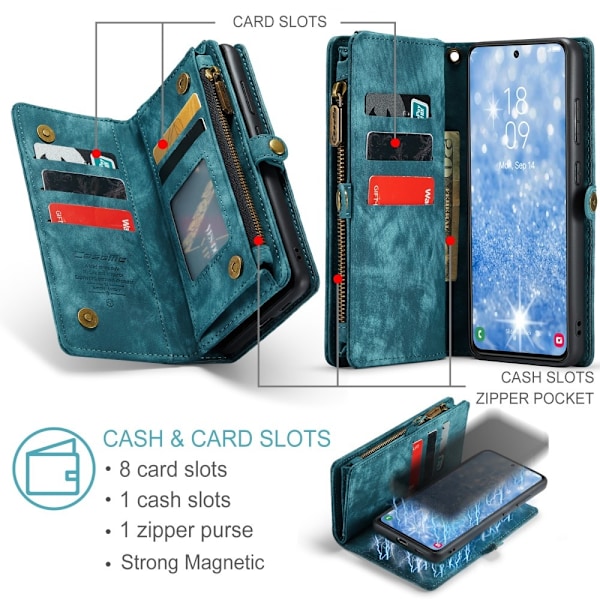 CaseMe Samsung Galaxy S23 Plus Plånbok med Dragkedja - Blå Blå