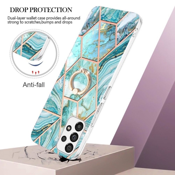 Marble Patterned Suojakuori With Ring Holder For Samsung Galaxy A53 5G - Sininen Blue