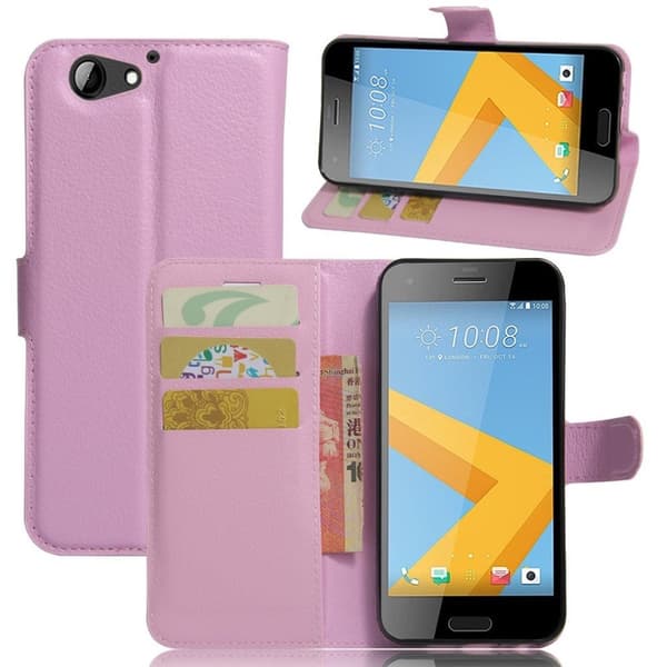 HTC A9s stilfuldt læder-etui m. kortholder - Pink Pink