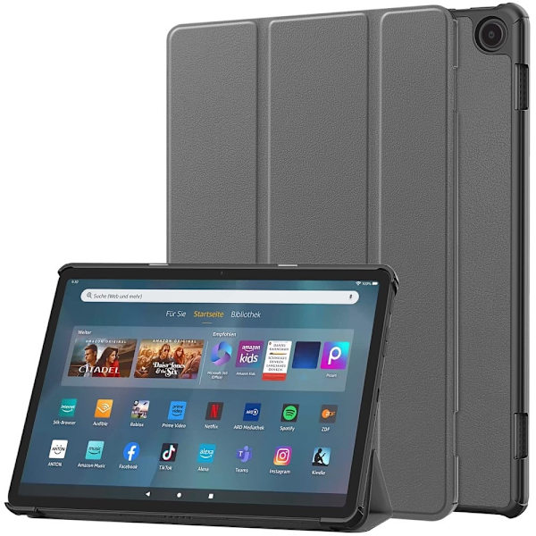 Tri-fold læderstativ til Amazon Fire Max 11 - Grå Silver grey