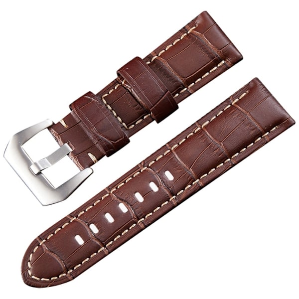 22 mm universalrem i äkta läder i retrostil - Brun Bambu / Silver Brun