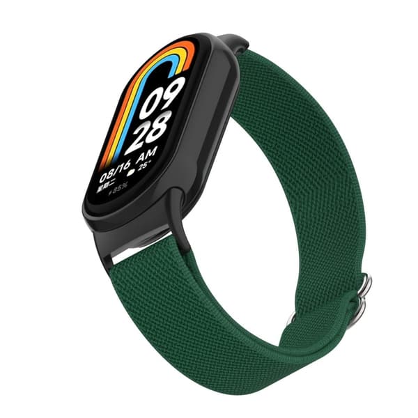 Xiaomi Smart Band 9 / Smart Band 8 Nylon håndledsrem med stik Elastisk urrem - Militærgrøn Green