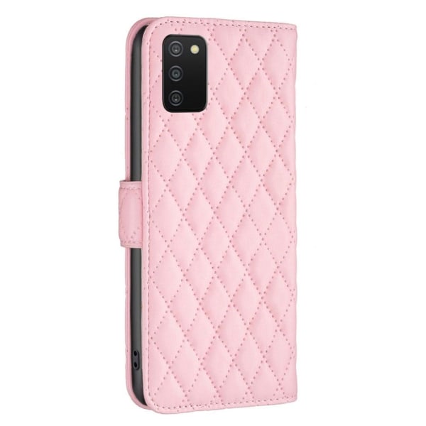 Rhombus Mønster Matte Flip Etui til Samsung Galaxy A03s / A02s - Pink