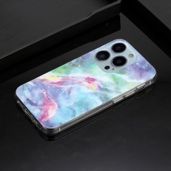Marble iPhone 14 Pro Etui - Starry Sky Multicolor