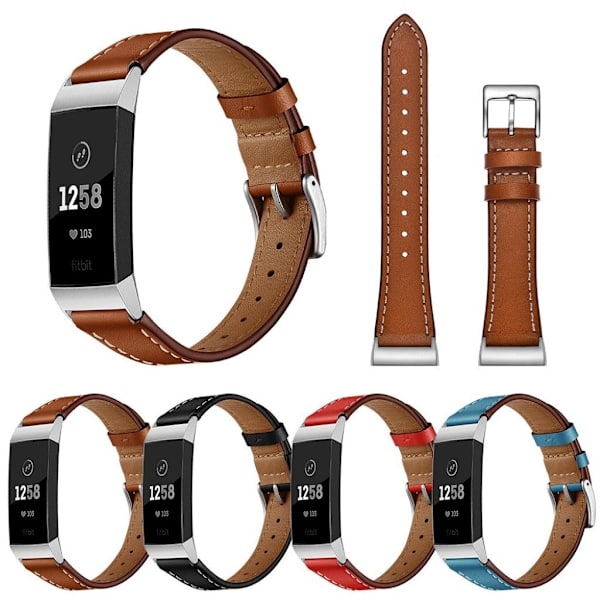 Fitbit Charge 3 holdbar ægte læder Urrem - Sort Black