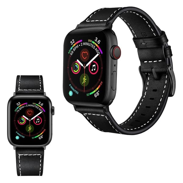 Apple Watch Series 5 40mm classic ægte læder Urrem - Sort Black