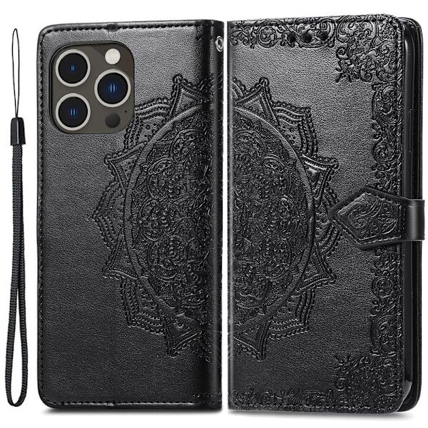 Mandala iPhone 15 Pro Max læderetui - Sort Black