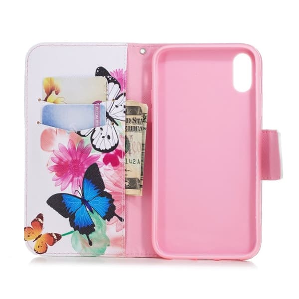 iPhone Xr flip cover i læder med mønsterprint - Sommerfugle Og Blomster Multicolor