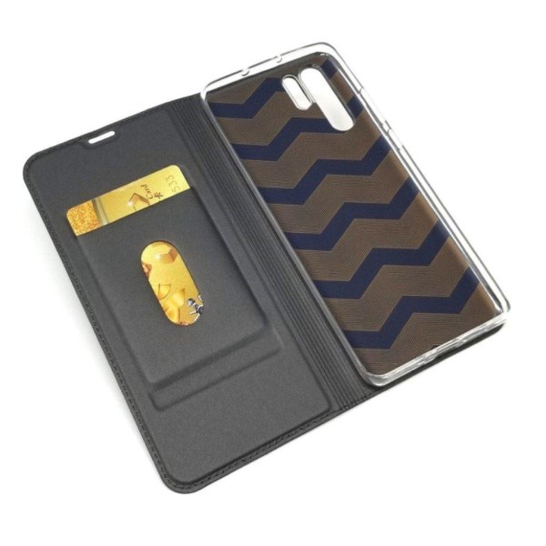 Huawei P30 Pro auto-absorberet læder flip etui - Sort Black