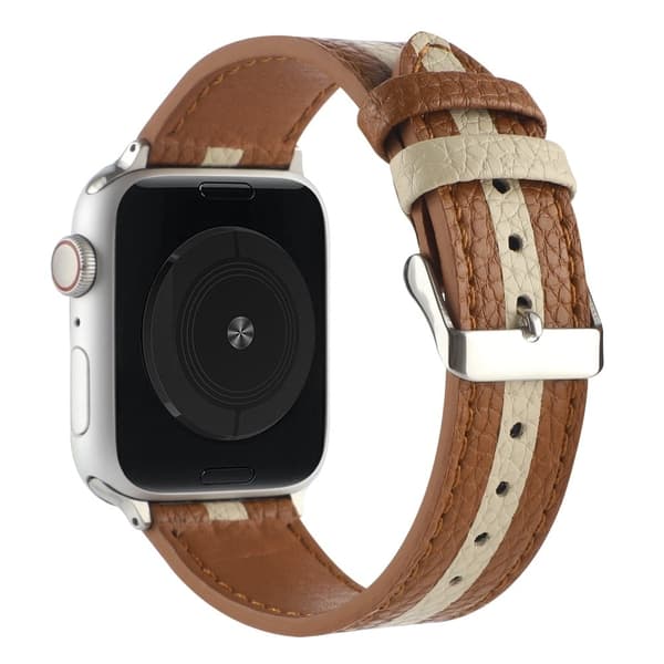 Apple Watch Series 8 (41mm) ægte læderrem med striber - Brun / Hvid Brown