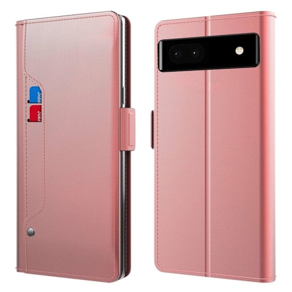 Phone Etui med Make-up Mirror og Slick Design til Google Pixel 6a - Rose Gull Pink