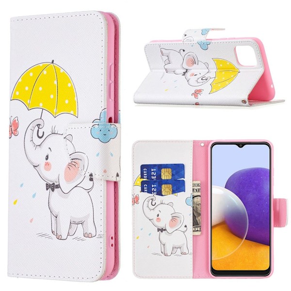 Wonderland Samsung Galaxy A22 5G Flip etui - Elefant og paraply Multicolor