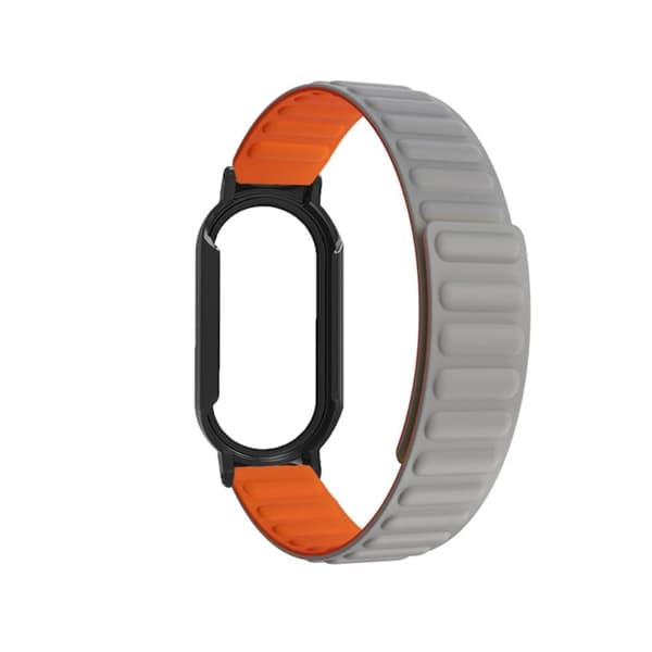 Xiaomi Mi Band 7 silikoneurrem og cover med hærdet glas - Grå / Orange Silver grey