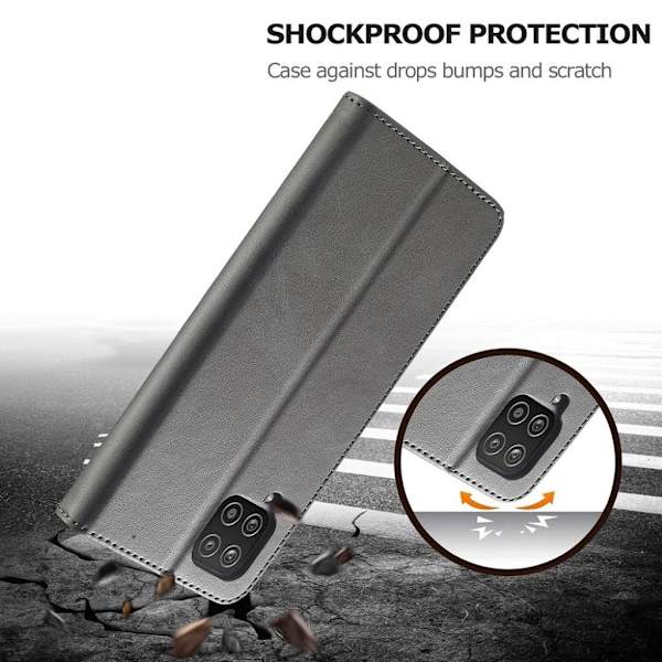 LC.IMEEKE Samsung Galaxy A12 5G flip case - Harmaa Silver grey