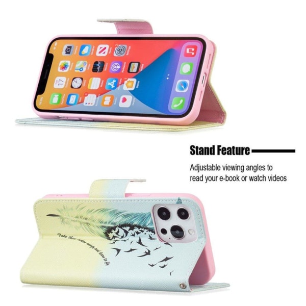 Wonderland iPhone 13 Pro Max flip etui - Fjer Og Fugle Multicolor