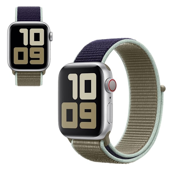 Apple Watch Series 5 40mm solid farve nylon urrem - Mørkeblå / Khaki Blue