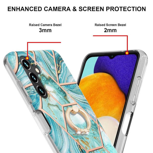 Marble Patterned Suojakuori With Ring Holder For Samsung Galaxy A14 - Sininen Blue