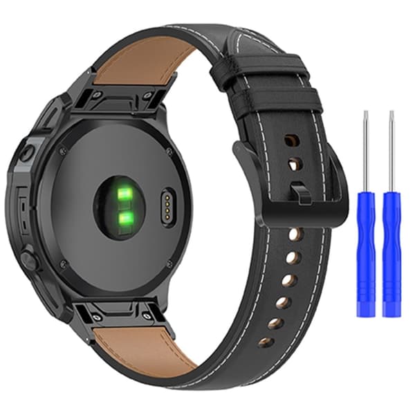 Aito säädettävä nahkaranneke Garmin-kelloon - Musta Black