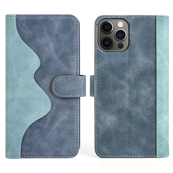 To-farvet iPhone 12 / iPhone 12 Pro læderetui - Blå Blue