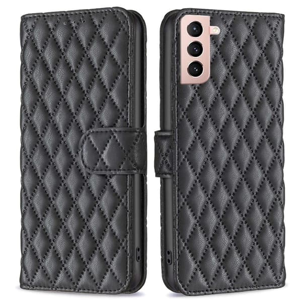 Rombuskuvioinen matta läppäkotelo Samsung Galaxy S21 - Musta Black