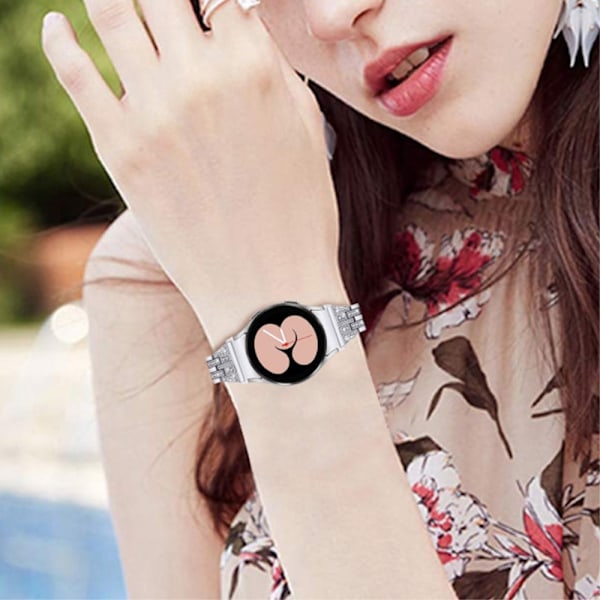 Klockarmband i rostfritt stål med två rader strassstenar för Samsung Galaxy Watch 4 - Silver Silvergrå