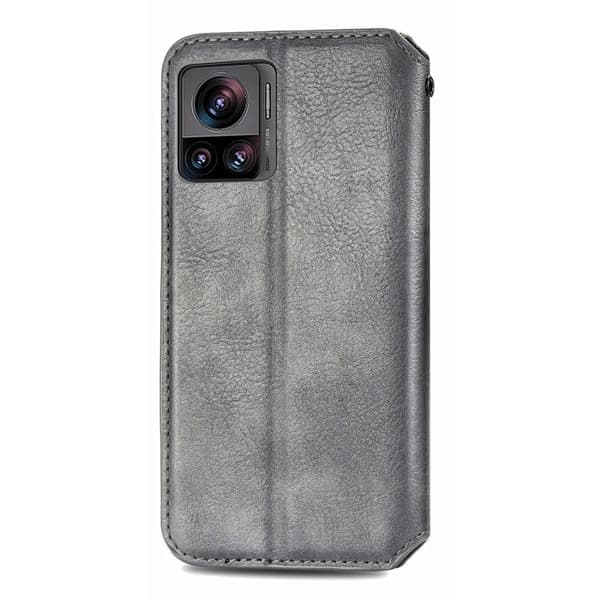 Læder Etui med A Stilfuldt Rhombus Tryk til Motorola Edge 30 Ultra / X30 Pro - Grå Silver grey