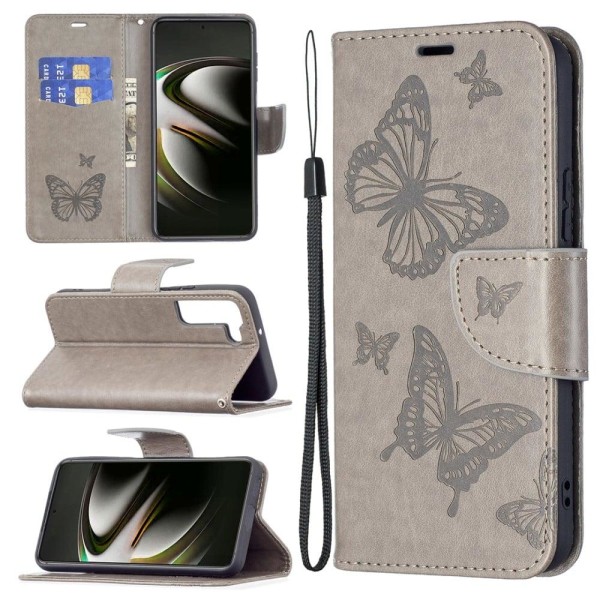 Butterfly läder Samsung Galaxy S22 Plus fodral - Silver/Grå Silvergrå