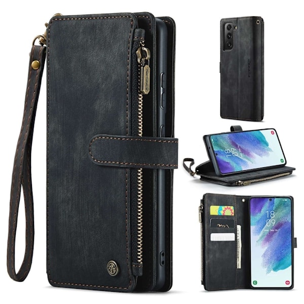 CaseMe Samsung Galaxy S21 FE etui med lynlås og pung - Sort Black