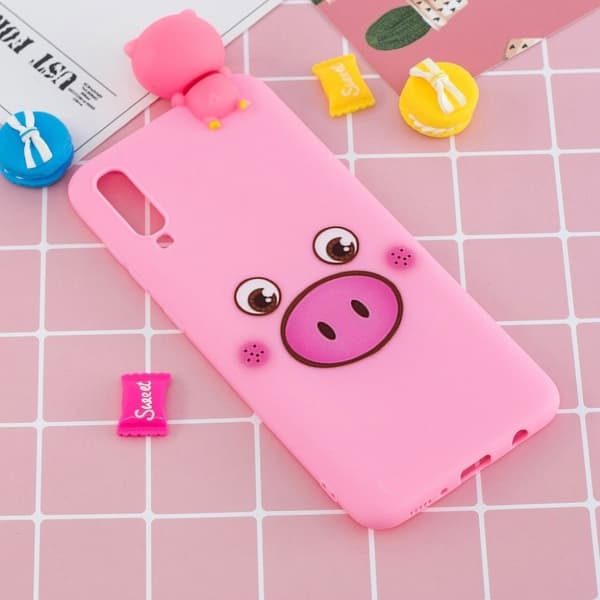 Samsung Galaxy A70 3D Animal Doll mønster case - Pig Pink