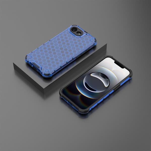iPhone 16e Etui PC + fleksibelt telefon cover Honeycomb Shape - Blå Blue