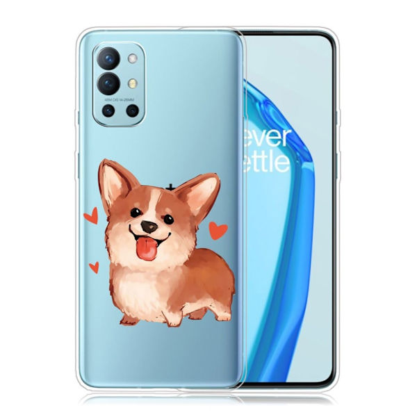 Deco Oneplus 9r Etui - Hjerte og Cute Corgi Brown