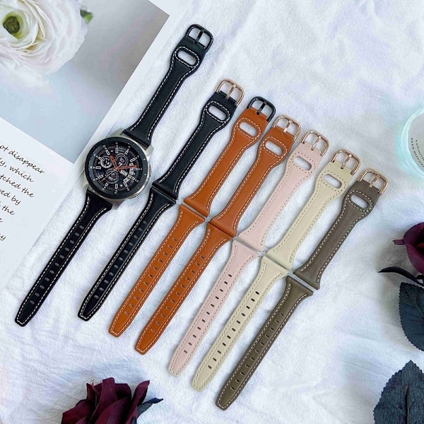 22 mm Universal klockarmband i äkta läder - Brun / Roséguld Spänne Brun