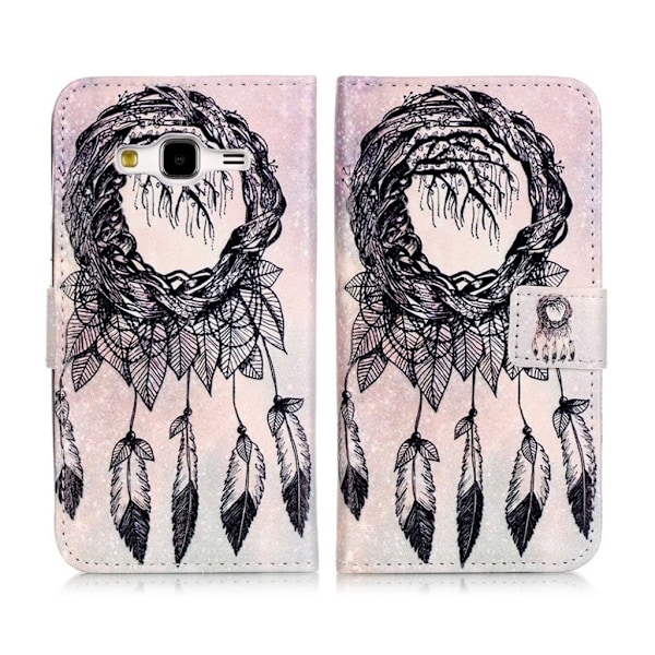 Samsung Galaxy J3 (2016) etui av lær m/ innpreget design - Drømmefanger Multicolor