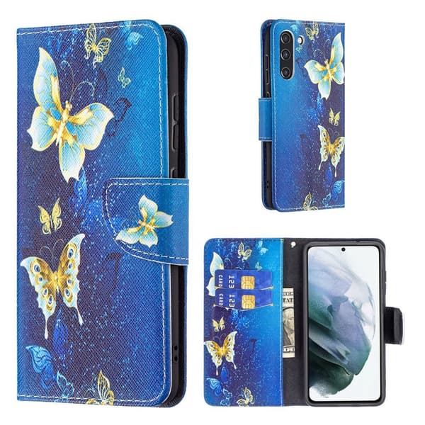 Wonderland Samsung Galaxy S21 FE Flippetui - Gull Sommerfugler Blue