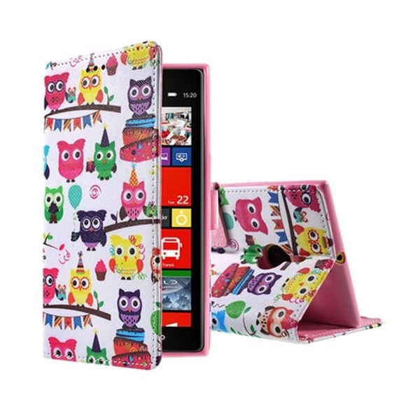 Moberg Nokia Lumia 1520 Læder Etui - Mange Søde Ugler Multicolor