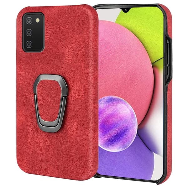 Stötsäkert läderfodral med oval kickstand för Samsung Galaxy A03s - Röd Röd