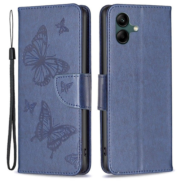 Sommerfugl Samsung Galaxy A04 Flip Etui - Mørkeblå Blue