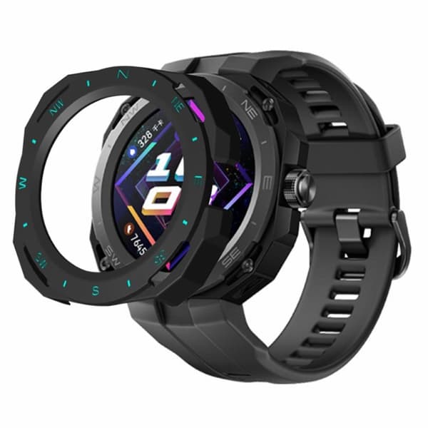 Huawei Watch GT Cyber Hard Watch Frame Hollow Protective Case Cover - Sort + Blå Blue