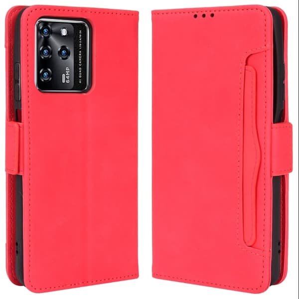 Stilfuldt Læder Etui med Pung til ZTE Blade V30 - Rød Red