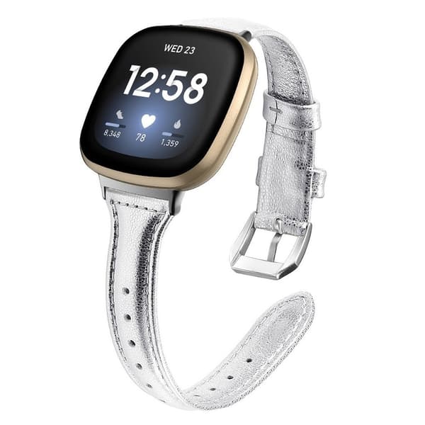 Fitbit Versa 3 T-Shape äkta läder klockarmband - silver Silvergrå