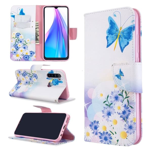 Wonderland Xiaomi Redmi Note 8T etui – Blå Sommerfugle og Blomster Multicolor