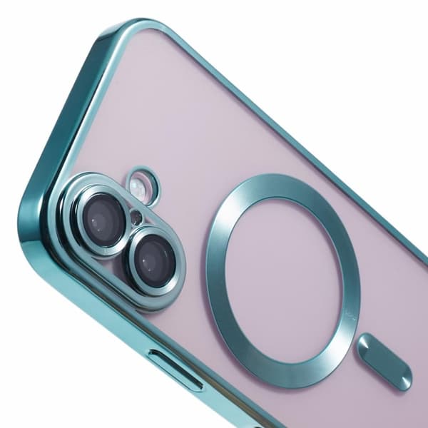 iPhone 16 Plus Magnetfodral Galvaniserad ram Flexibelt telefonskydd med linsfilm - Ljusgrön Grön