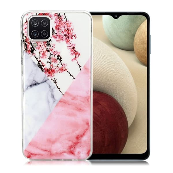 Marble Samsung Galaxy A12 5G Etui - Flowery Marmor Pink